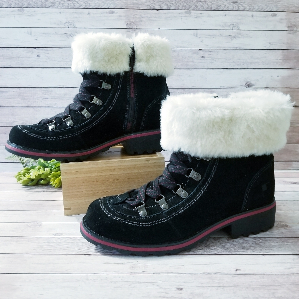 Woolrich Black Suede Leather Faux Fur Hiki…
